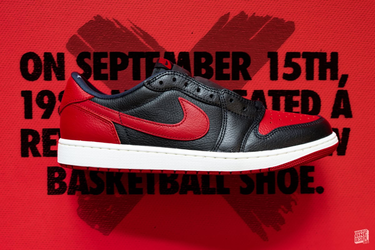 Air Jordan 1 Retro Low OG Banned sneaker in black and red, iconic basketball shoe with a history of NBA ban controversy. Perfect for sneaker enthusiasts and collectors.